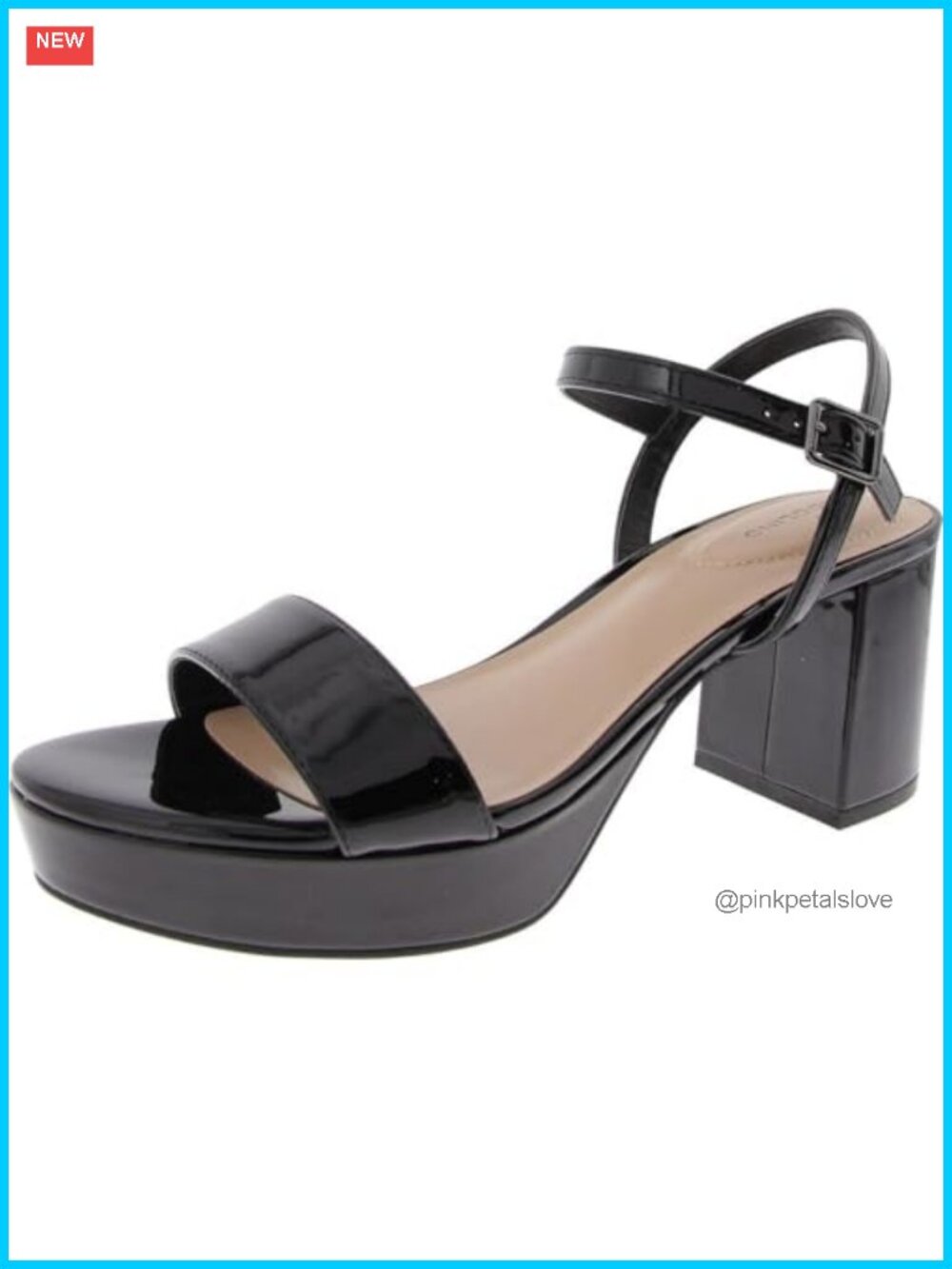 Faux Patent Platform Sandals Adjustable Ankle Strap 70s Style Heeled
